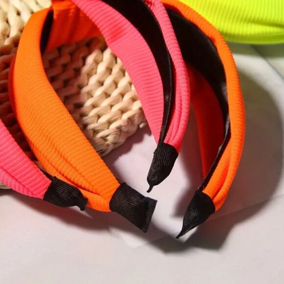 Neon Pink Ribbed Top Knot Headband - Picture 2 of 3